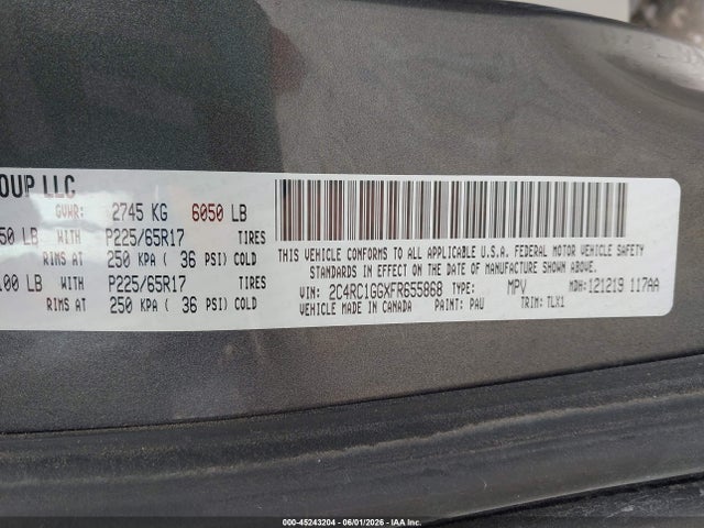 Продаж на аукціоні авто 2015 Chrysler Town & Country Limited Platinum, vin: 2C4RC1GGXFR655868, номер лоту: 45243204