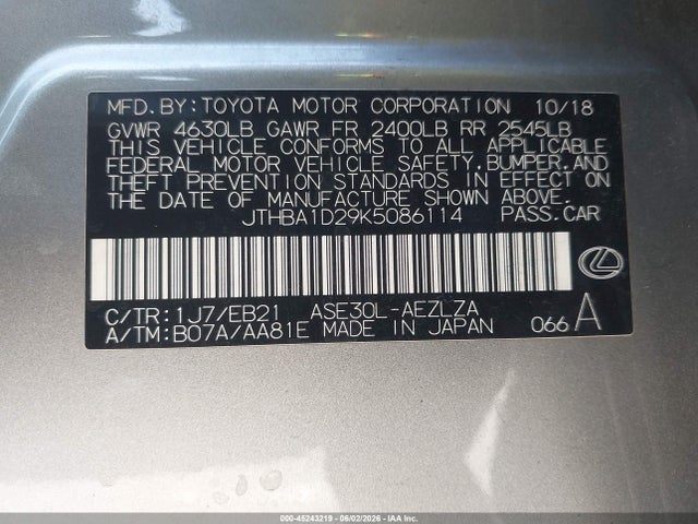 Lexus IS 300 2019 JTHBA1D29K5086114 Image 9