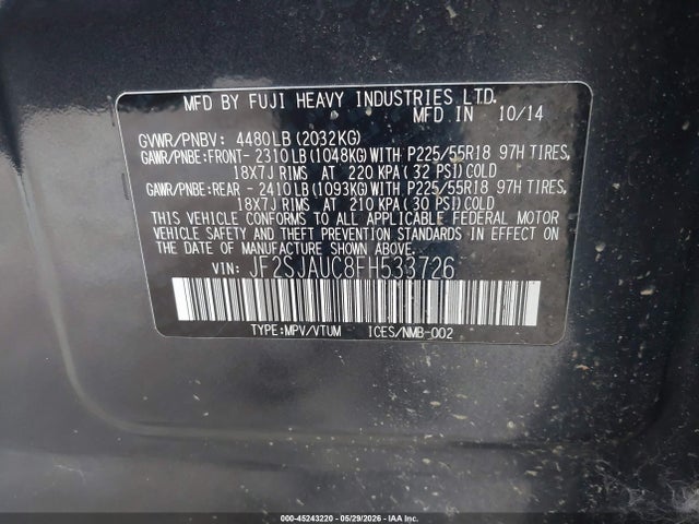 JF2SJAUC8FH533726 Subaru Forester 2.5i Touring