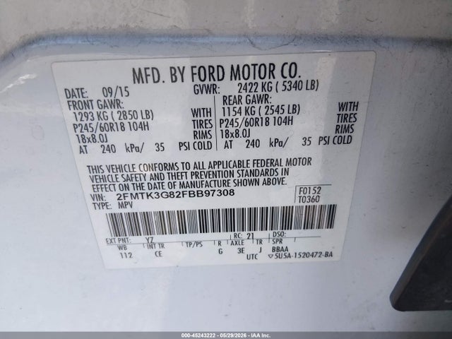 Aukcja sprzedaży 2015 Ford Edge Se, vin: 2FMTK3G82FBB97308, numer aukcji: 45243222