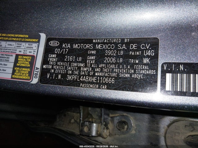 2017 Kia Forte Ex მანქანა იყიდება აუქციონზე, vin: 3KPFL4A8XHE110666, აუქციონის ნომერი: 45243225