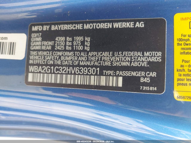 Продажа на аукционе авто 2017 Bmw M240i, vin: WBA2G1C32HV639301, номер лота: 45243226