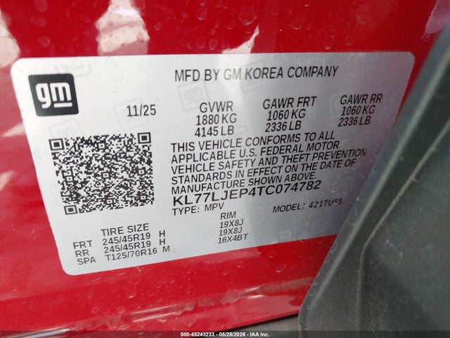 KL77LJEP4TC074782 Chevrolet Trax Fwd 2rs