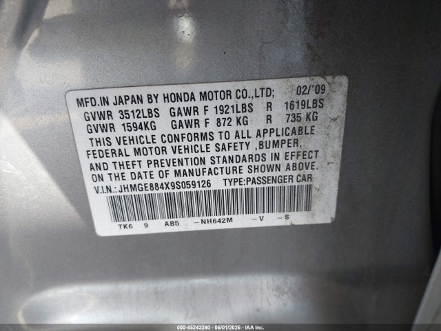 Продаж на аукціоні авто 2009 Honda Fit Sport, vin: JHMGE884X9S059126, номер лоту: 45243240