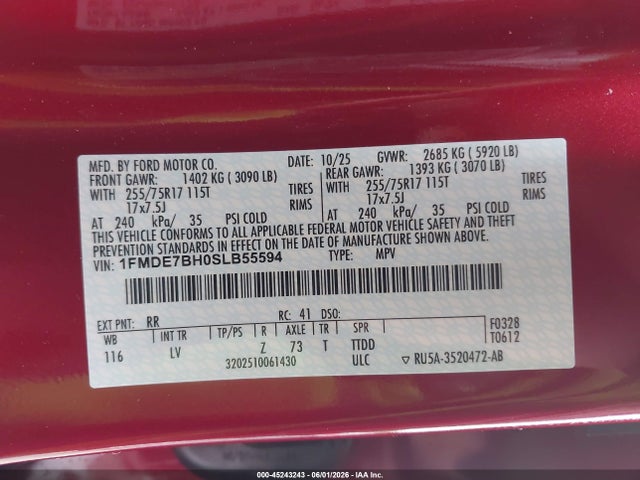 2025 Ford Bronco Big Bend მანქანა იყიდება აუქციონზე, vin: 1FMDE7BH0SLB55594, აუქციონის ნომერი: 45243243