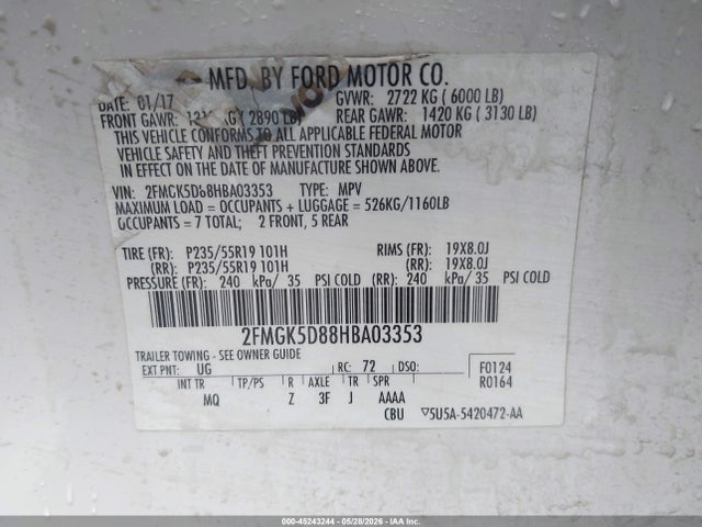 2FMGK5D88HBA03353 Ford Flex Limited
