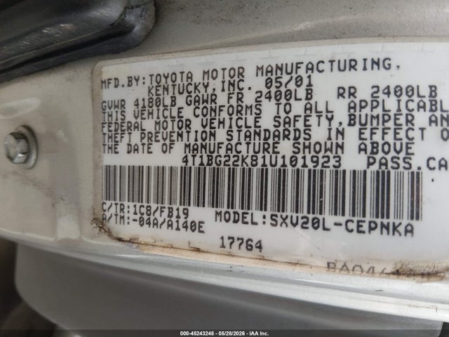 Aukcja sprzedaży 2001 Toyota Camry Le, vin: 4T1BG22K81U101923, numer aukcji: 45243248