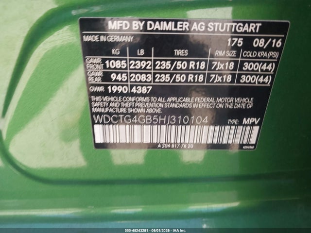 WDCTG4GB5HJ310104 Mercedes-Benz Gla 250 4matic