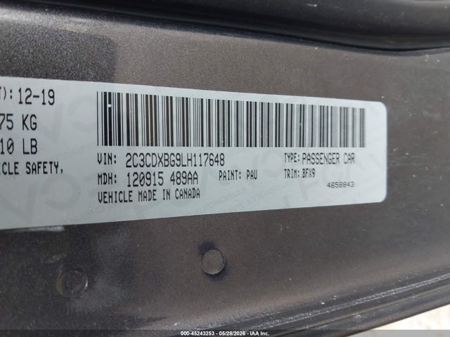 Aukcja sprzedaży 2020 Dodge Charger Sxt Rwd, vin: 2C3CDXBG9LH117648, numer aukcji: 45243253