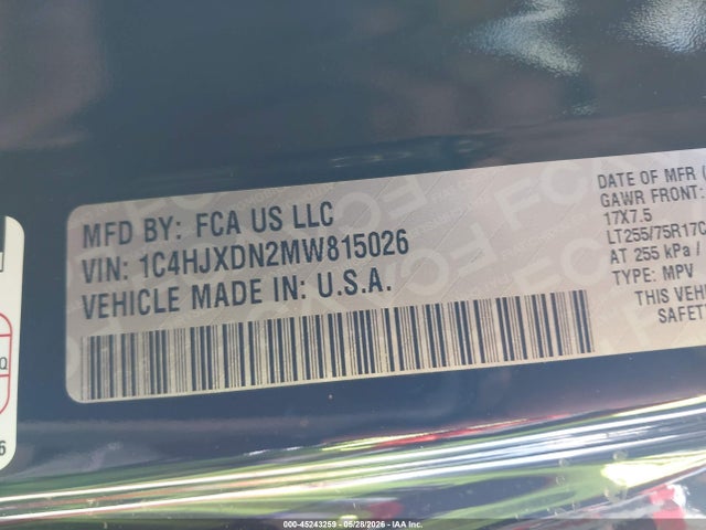 Продажа на аукционе авто 2021 Jeep Wrangler Unlimited Willys 4x4, vin: 1C4HJXDN2MW815026, номер лота: 45243259