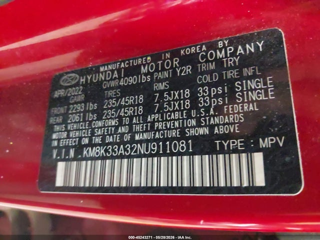 Продажа на аукционе авто 2022 Hyundai Kona N Line, vin: KM8K33A32NU911081, номер лота: 45243271