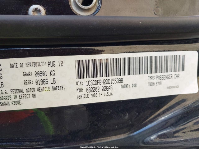 Продаж на аукціоні авто 2013 Dodge Dart Sxt, vin: 1C3CDFBH2DD155398, номер лоту: 45243285