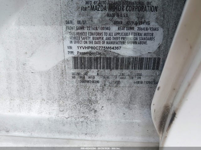 Продаж на аукціоні авто 2007 Mazda Mazda6 I Sport Ve, vin: 1YVHP80C775M64367, номер лоту: 45243294