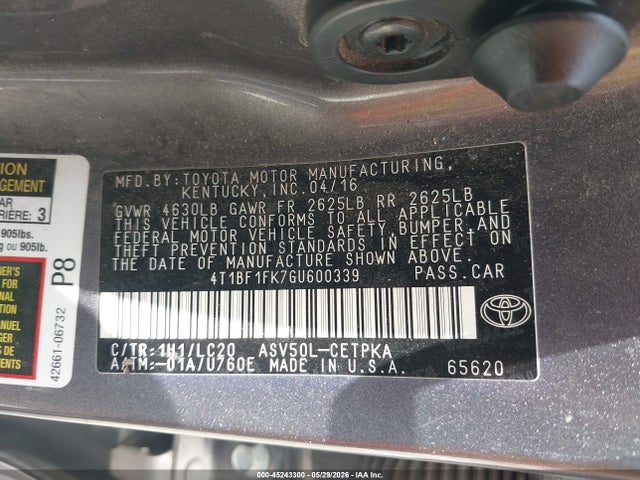 4T1BF1FK7GU600339 Toyota CAMRY XSE