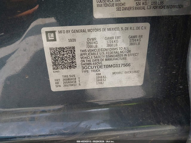 3GCUYDET0MG117566 Chevrolet Silverado 1500 4wd Short Bed Lt