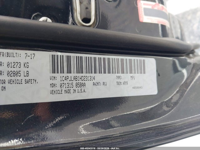 45243316 :رقم المزاد ، 1C4PJLAB1HD231314 vin ، 2017 Jeep Cherokee Sport Fwd مزاد بيع