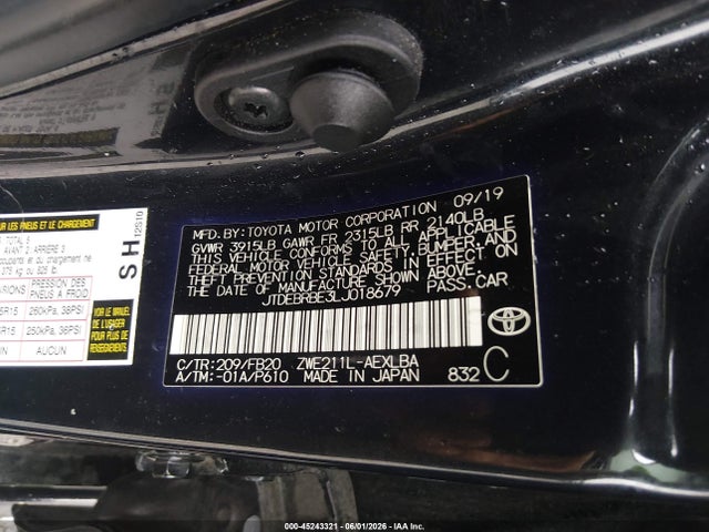JTDEBRBE3LJ018679 Toyota Corolla Hybrid Le