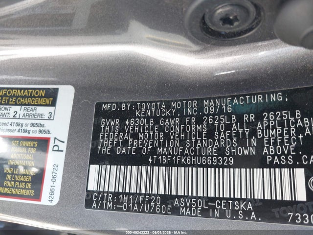 Toyota CAMRY SE 2017 4T1BF1FK6HU669329 Image 9