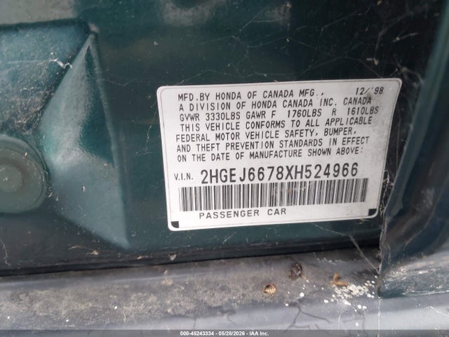 Aukcja sprzedaży 1999 Honda Civic Lx, vin: 2HGEJ6678XH524966, numer aukcji: 45243334