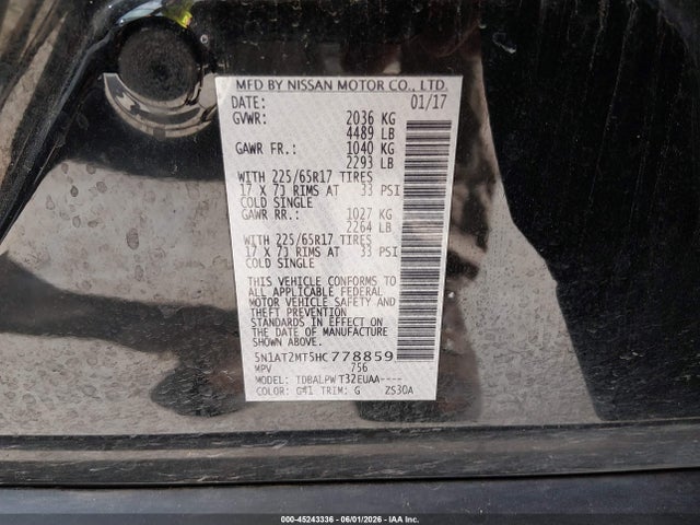 5N1AT2MT5HC778859 Nissan ROGUE S