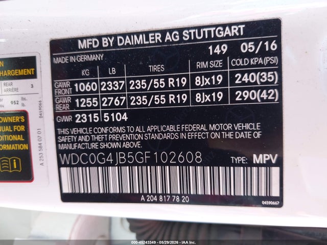 WDC0G4JB5GF102608 Mercedes-Benz GLC 300