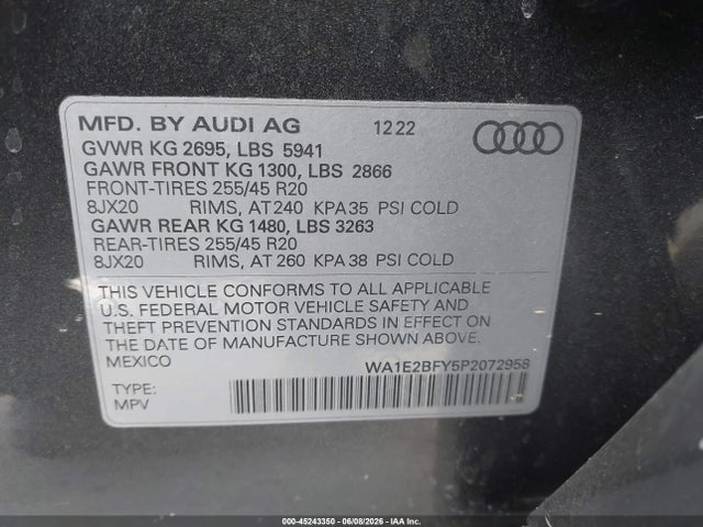 Aukcja sprzedaży 2023 Audi Q5 Premium Plus 55 Tfsi E S Line Quattro S Tronic, vin: WA1E2BFY5P2072958, numer aukcji: 45243350