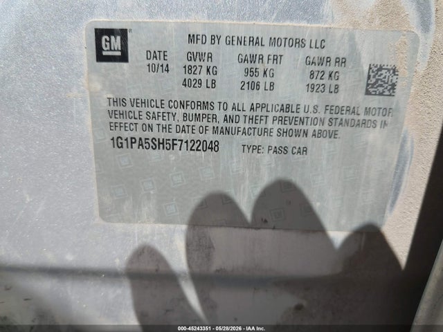 Продаж на аукціоні авто 2015 Chevrolet Cruze Ls Auto, vin: 1G1PA5SH5F7122048, номер лоту: 45243351