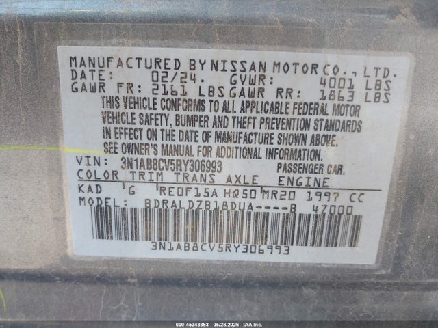 Продаж на аукціоні авто 2024 Nissan Sentra Sv Xtronic Cvt, vin: 3N1AB8CV5RY306993, номер лоту: 45243363
