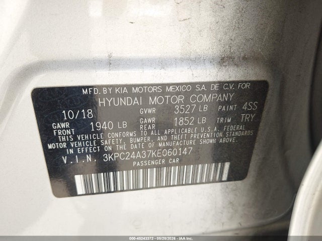Продаж на аукціоні авто 2019 Hyundai Accent Se, vin: 3KPC24A37KE060147, номер лоту: 45243372