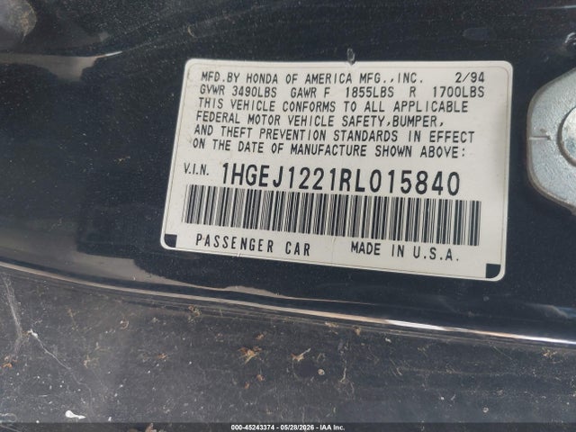 Продажа на аукционе авто 1994 Honda Civic Ex, vin: 1HGEJ1221RL015840, номер лота: 45243374