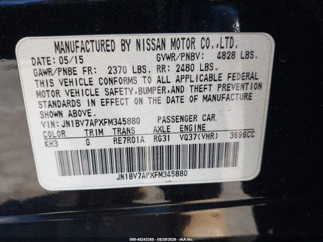 Продаж на аукціоні авто 2015 Infiniti Q50 Sport, vin: JN1BV7APXFM345880, номер лоту: 45243388
