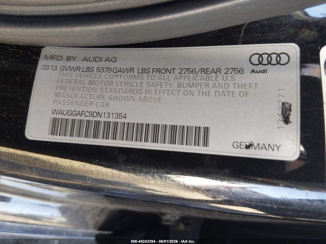 2013 Audi A6 3.0t Premium მანქანა იყიდება აუქციონზე, vin: WAUGGAFC9DN131354, აუქციონის ნომერი: 45243394