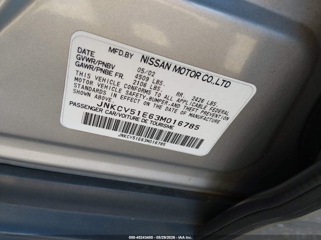 45243400 :رقم المزاد ، JNKCV51E63M016785 vin ، 2003 Infiniti G35 Base W/6 Speed Manual مزاد بيع