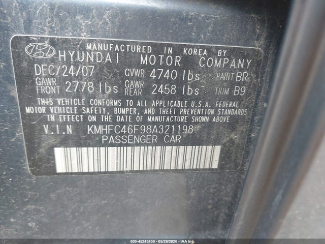 Aukcja sprzedaży 2008 Hyundai Azera Limited, vin: KMHFC46F98A321198, numer aukcji: 45243409