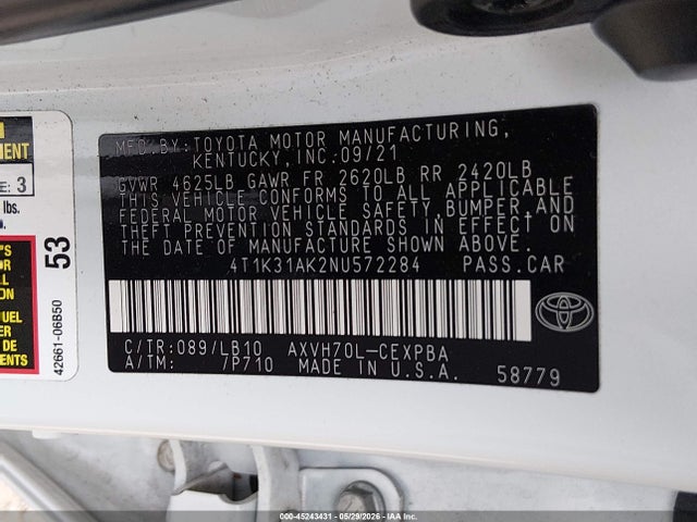 4T1K31AK2NU572284 Toyota Camry Xse Hybrid