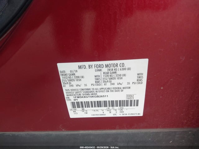 Ford EXPLORER SPORT 2019 1FM5K8GT0KGB26511 Image 9