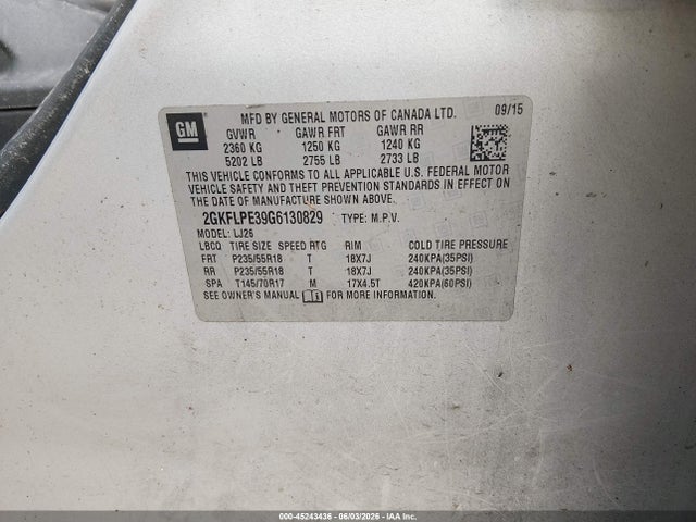 GMC Terrain Slt 2016 2GKFLPE39G6130829 Image 9