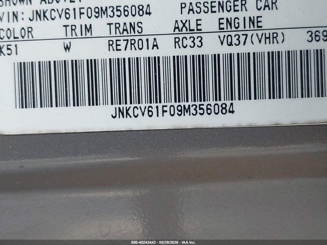 Продажа на аукционе авто 2009 Infiniti G37x, vin: JNKCV61F09M356084, номер лота: 45243442