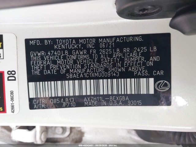 Lexus Es 300h Luxury 2021 58AEA1C1XMU009143 Image 9