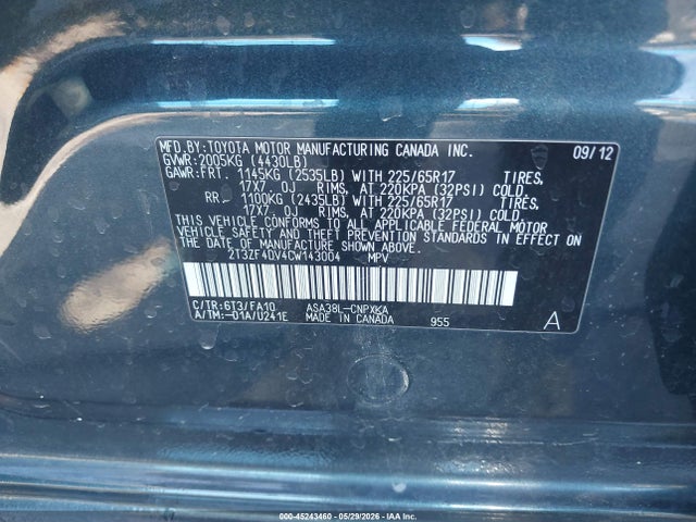 Продаж на аукціоні авто 2012 Toyota Rav4, vin: 2T3ZF4DV4CW143004, номер лоту: 45243460