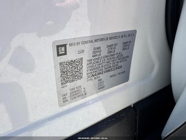 45243462 :رقم المزاد ، 3GNAXKEV9MS119459 vin ، 2021 Chevrolet Equinox Fwd Lt مزاد بيع