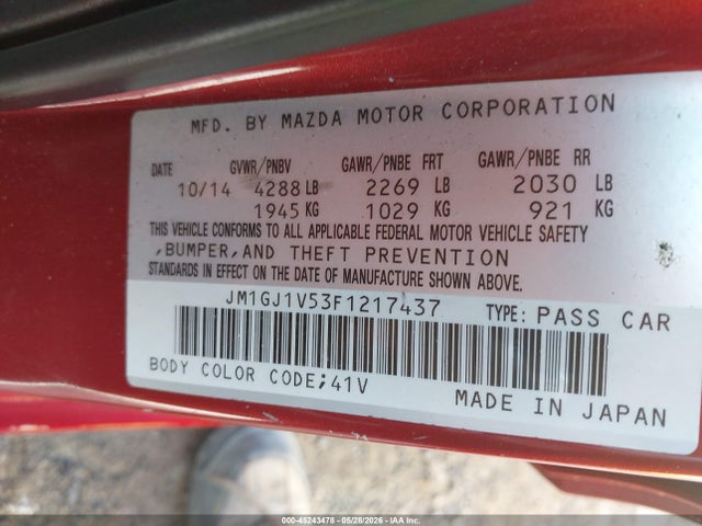 45243478 :رقم المزاد ، JM1GJ1V53F1217437 vin ، 2015 Mazda Mazda6 مزاد بيع