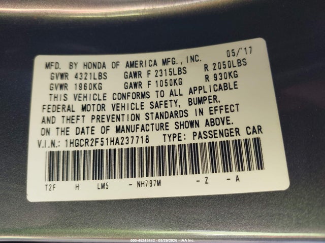 1HGCR2F51HA237718 Honda Accord Sport