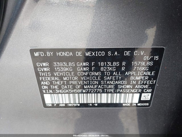 3HGGK5H58FM772775 Honda FIT LX