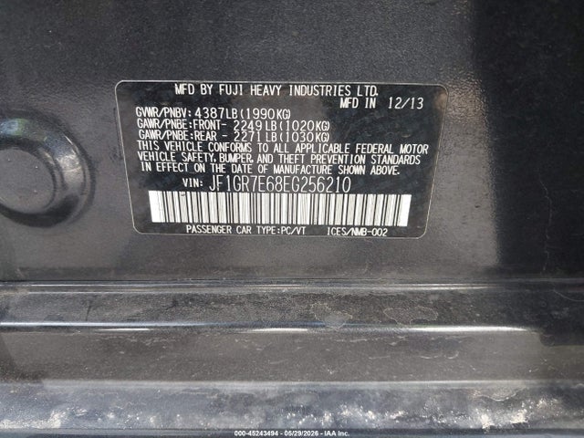 Subaru Impreza Wrx 2014 JF1GR7E68EG256210 Image 9