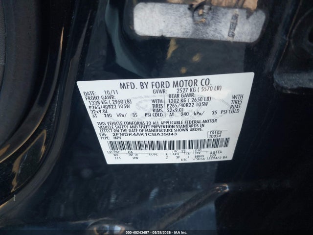 Aukcja sprzedaży 2012 Ford Edge Sport, vin: 2FMDK4AK1CBA35843, numer aukcji: 45243497