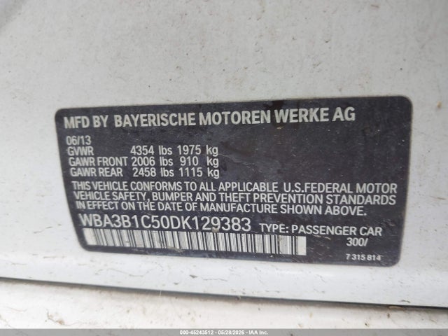 Aukcja sprzedaży 2013 Bmw 320i, vin: WBA3B1C50DK129383, numer aukcji: 45243512