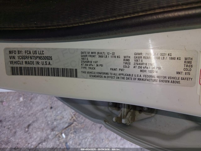 Продаж на аукціоні авто 2023 Ram 1500 Tradesman  4x4 6'4 Box, vin: 1C6SRFNT5PN530926, номер лоту: 45243520