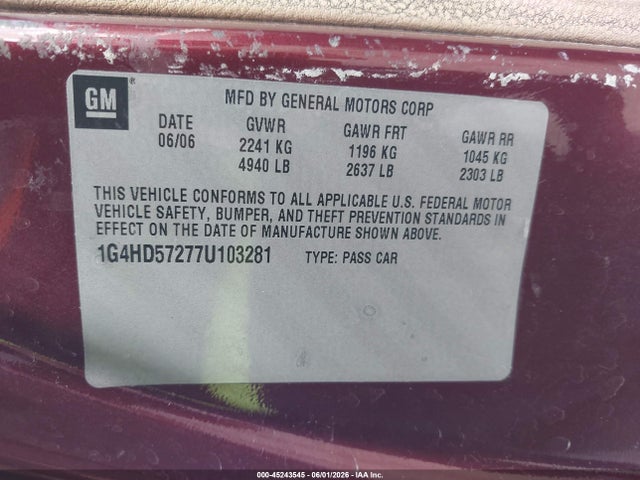 Aukcja sprzedaży 2007 Buick Lucerne Cxl, vin: 1G4HD57277U103281, numer aukcji: 45243545