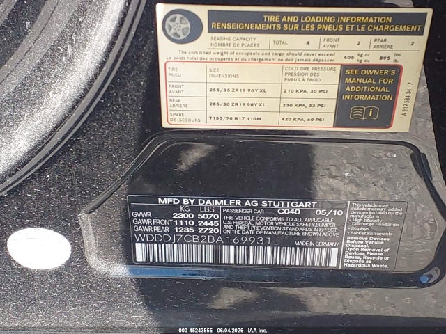 Aukcja sprzedaży 2011 Mercedes-benz Cls 550, vin: WDDDJ7CB2BA169931, numer aukcji: 45243555